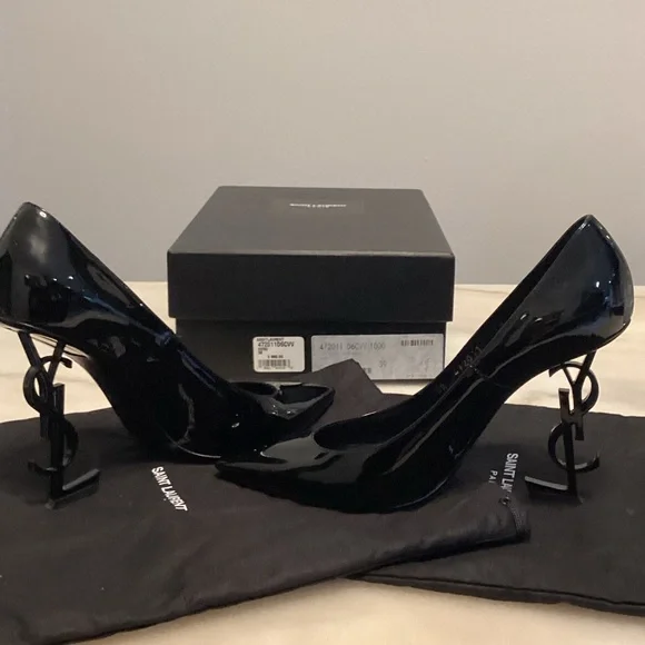 100% Authentic YSL “Opyum” Point Toe Black Patent Leather Logo Pumps - Picture 3 of 10